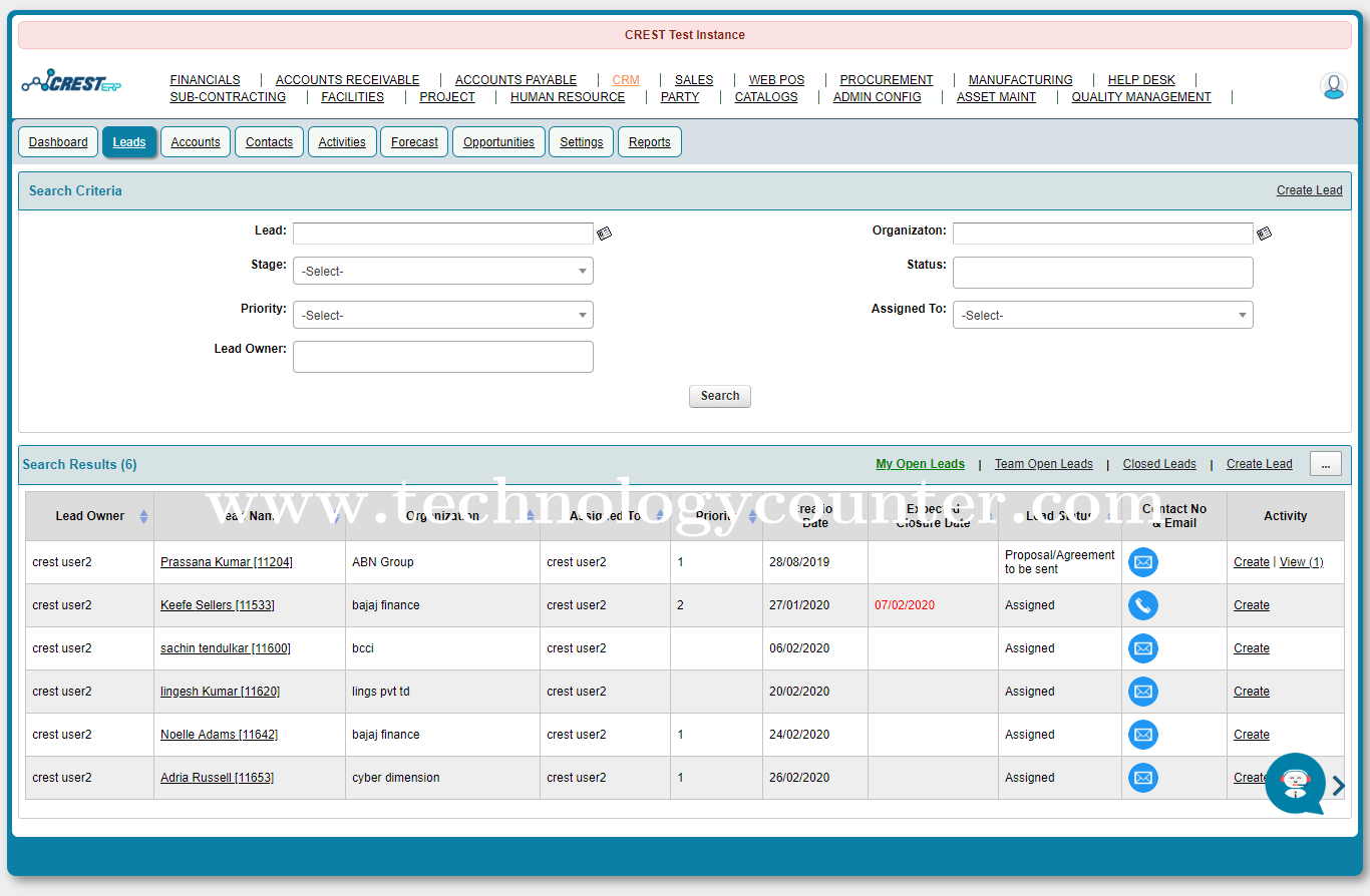 CREST CRM Screenshots